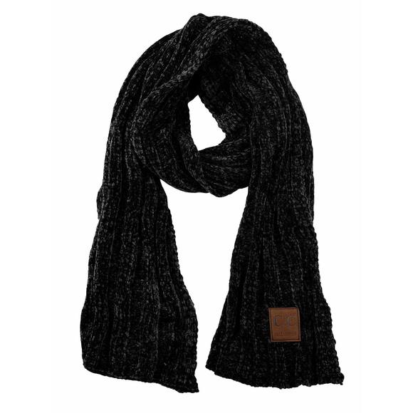 Women's Ultra Soft Chenille Ribbed Thick Warm Knit Shawl Wrap Scarf-black🐟